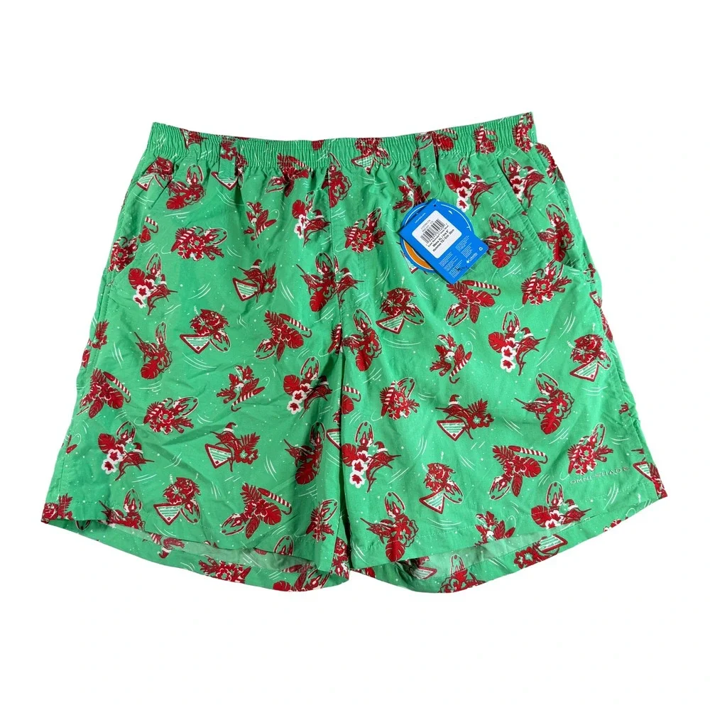 Columbia PFG Mens Swim Trunks Water Shorts XL Green Christmas Lobster FM1107